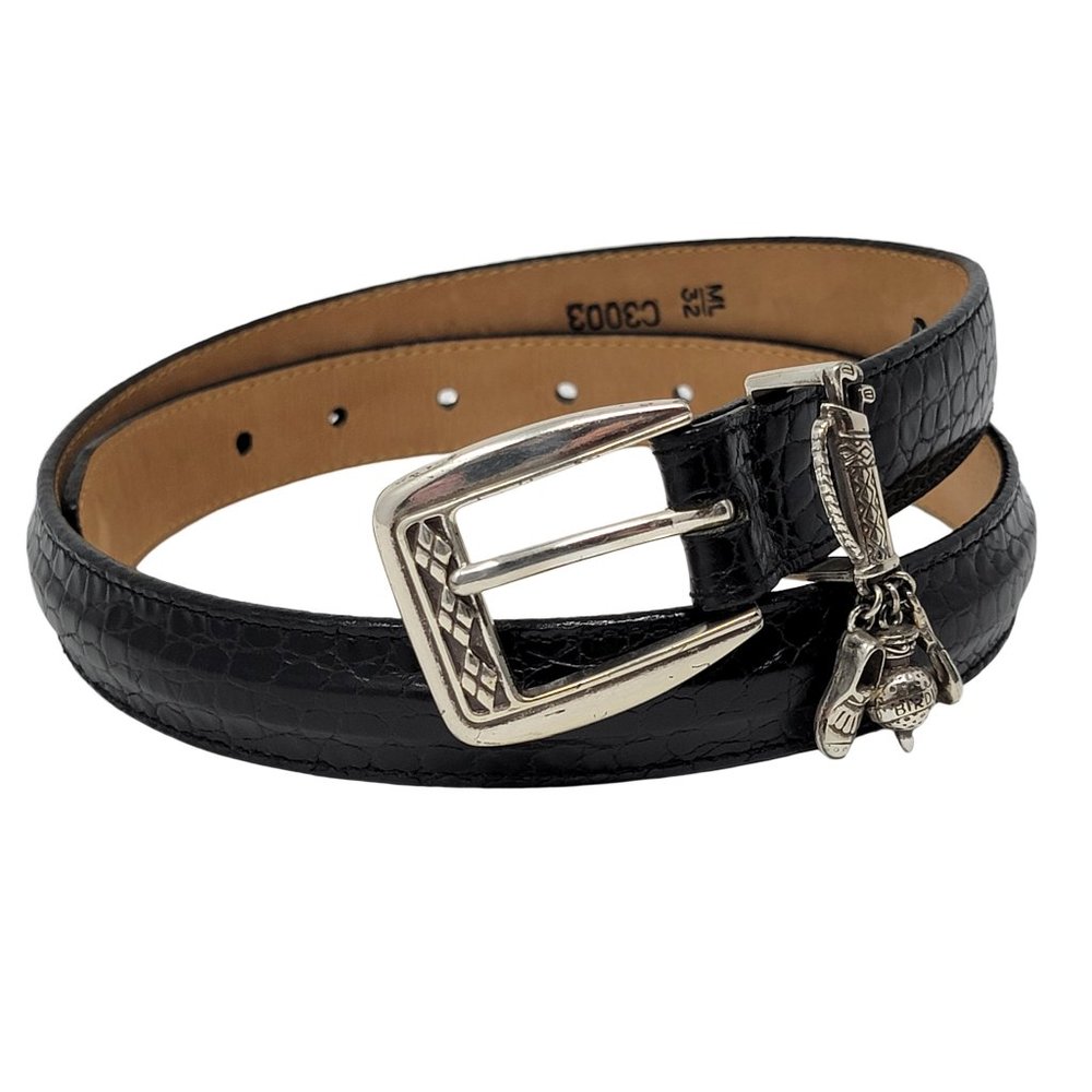 Brighton Croc Embossed Black Leather Golf Belt, 32